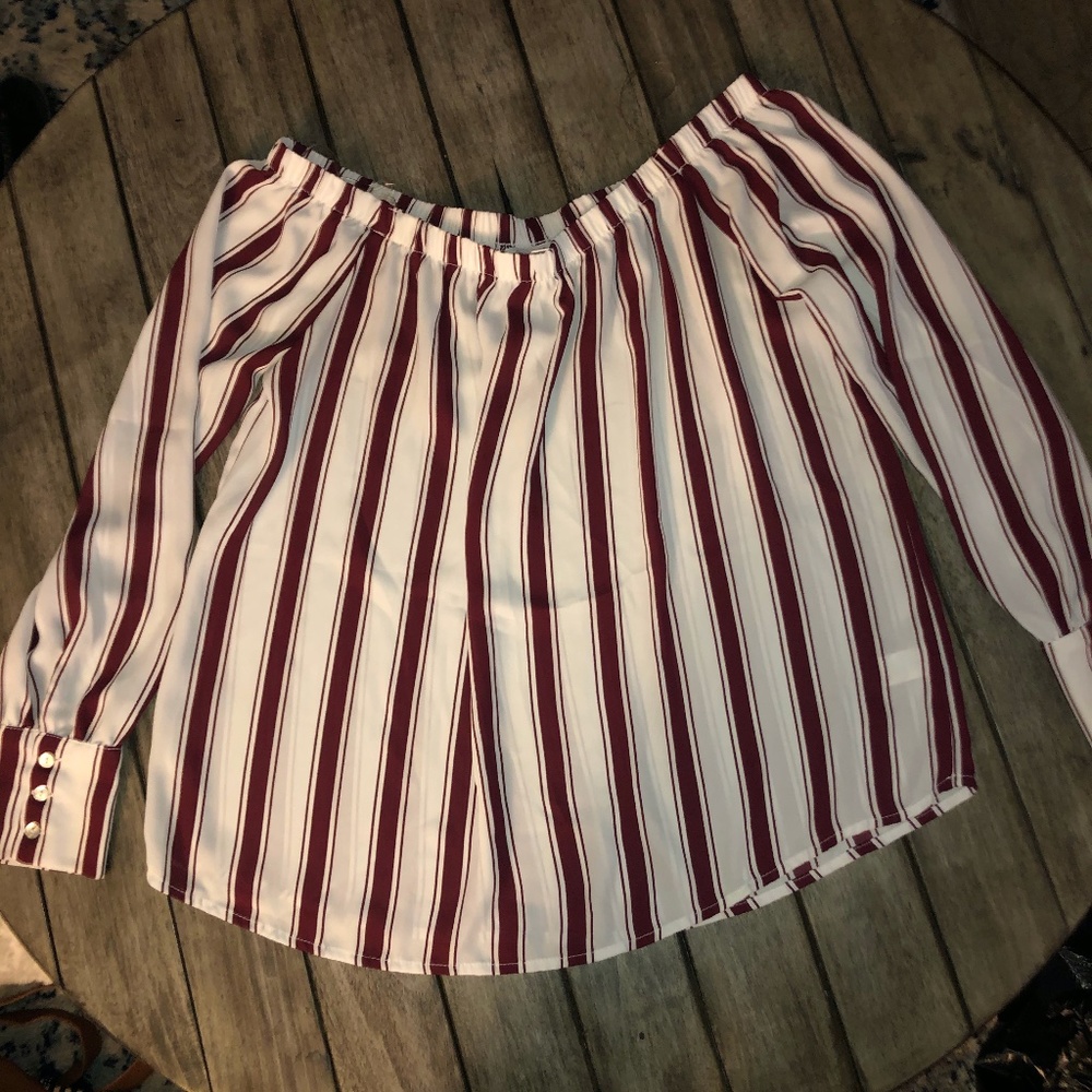 striped fancy long sleeve off shoulder